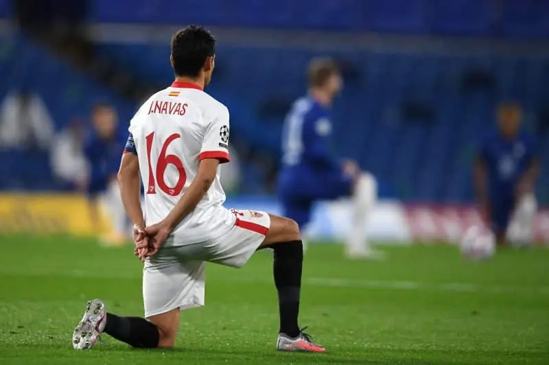 Jesús Navas, en el encuentro entre el Chelsea FC y el Sevilla FC de Champions League