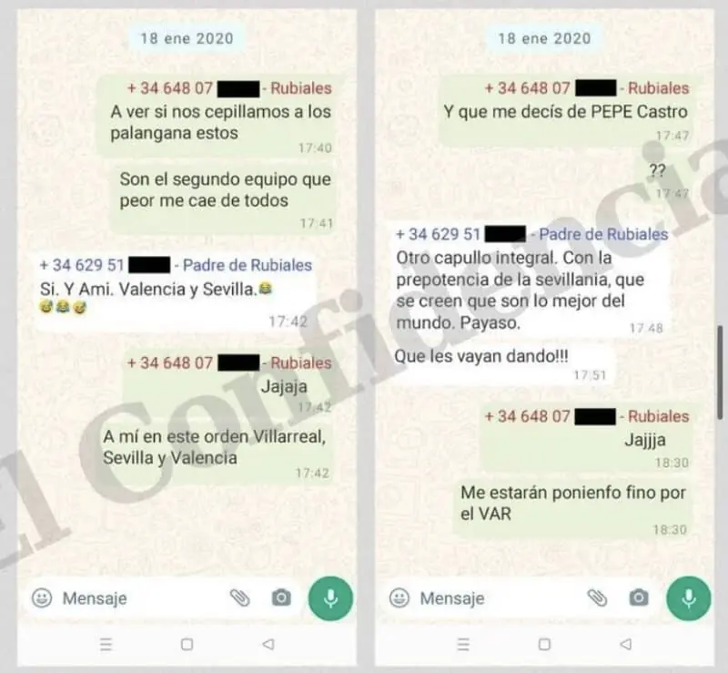 Las capturas de los mensajes entre Luis Rubiales y su padre