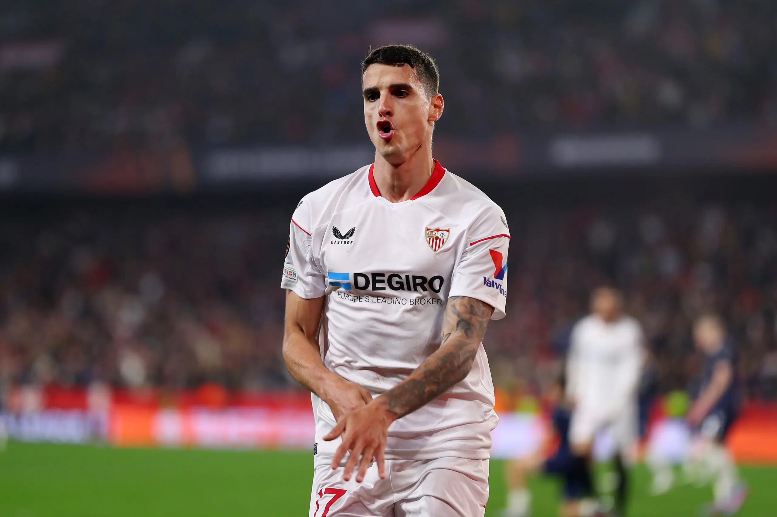 Erik Lamela celebrando el gol del Sevilla Fútbol Club ante el Fenerbahçe | Fran Santiago/Getty Images