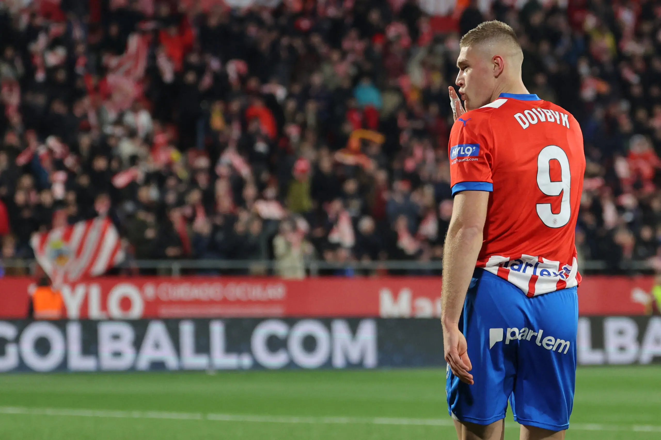 Artem Dovbyk, nuevo fichaje del Atlético de Madrid, celebrando un gol con el Girona FC. Viktor Tsygankov